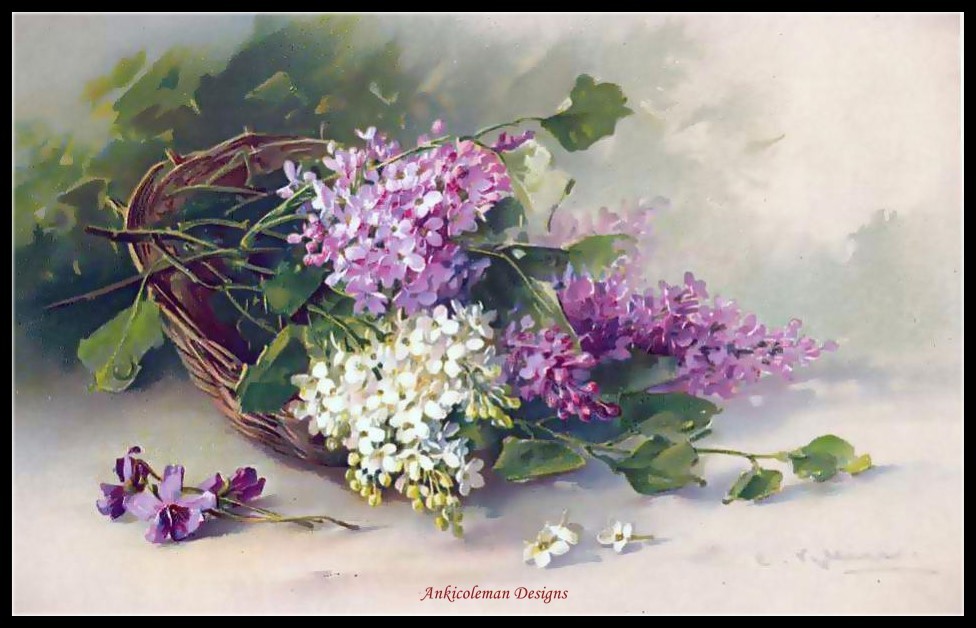 Chart Needlework - Counted Cross Stitch Patterns - Lilac Basket