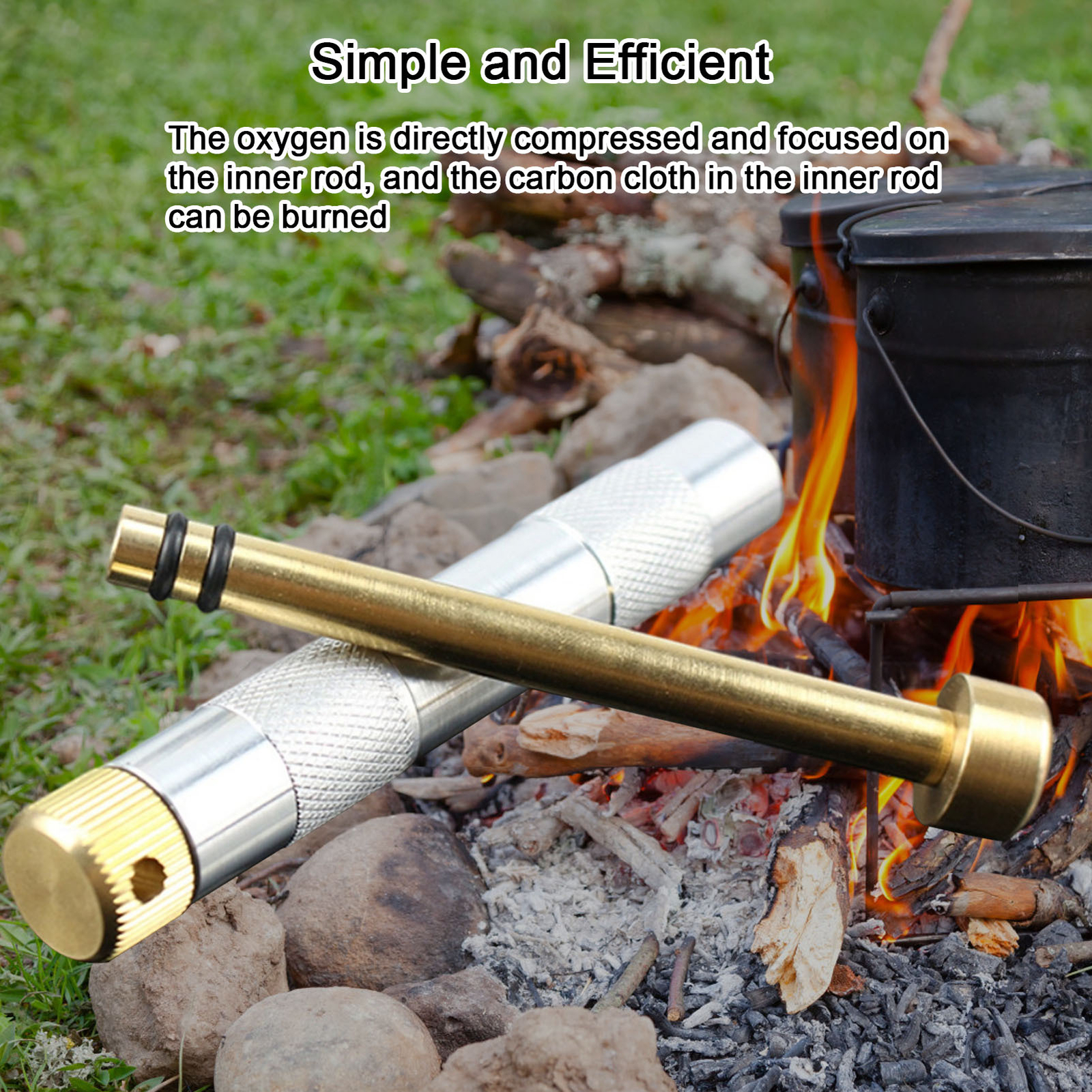 Fire Piston Fire Starter Brass Aluminum Survival Camping Ignition Tool