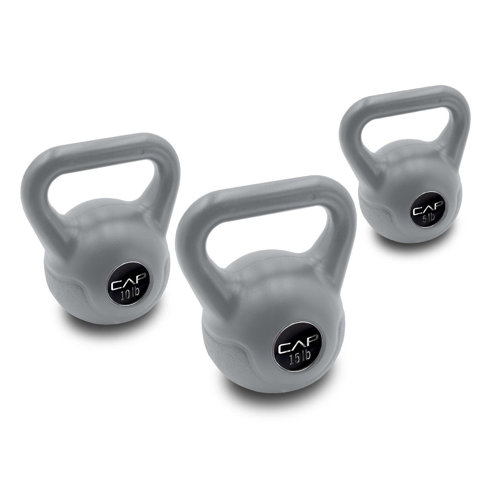 Barbell 30Lb Vinyl Kettlebell Set (5, 10, 15 Lbs), Gray