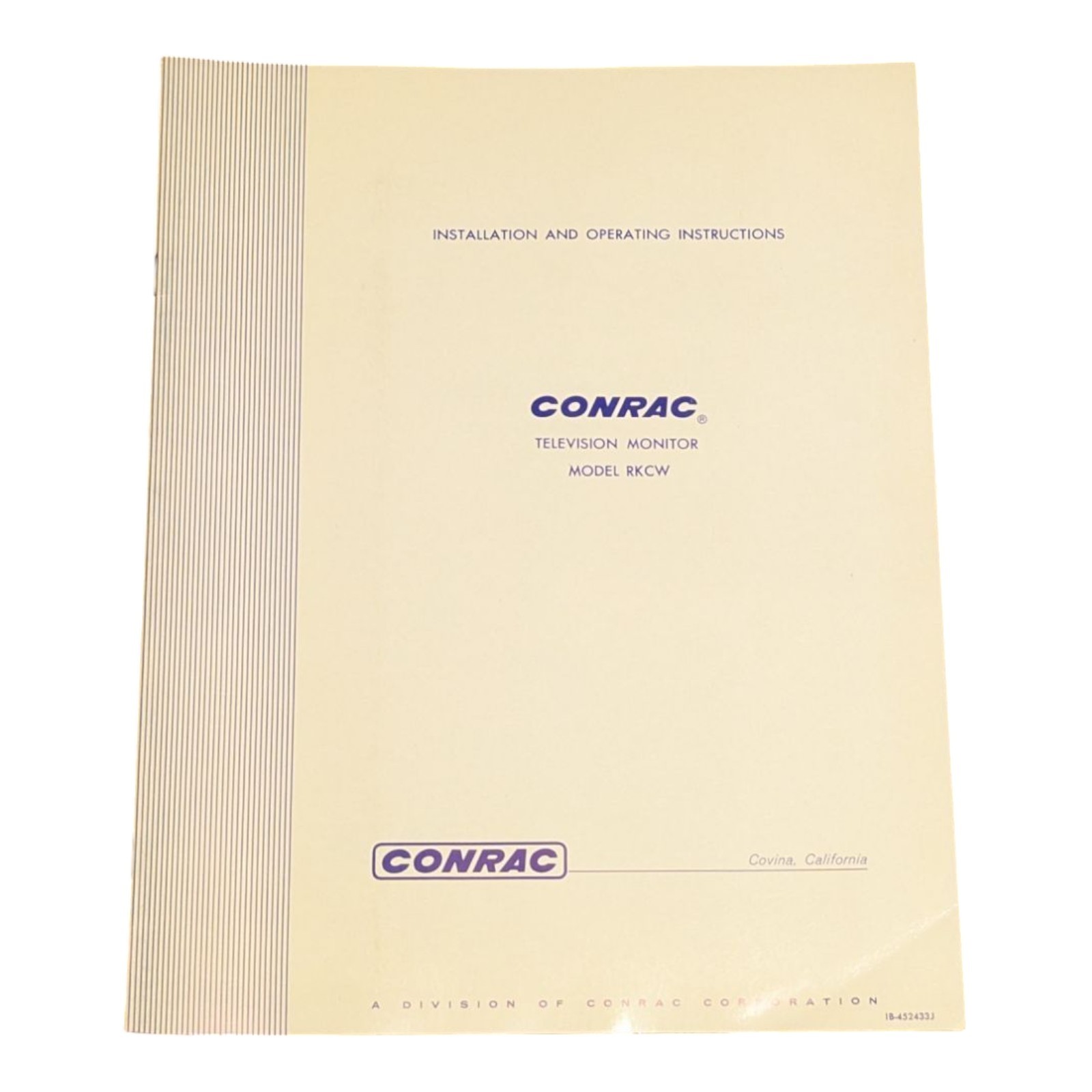 Conrac Television TV Monitor Model No RKCW Installation Operating Instructions
