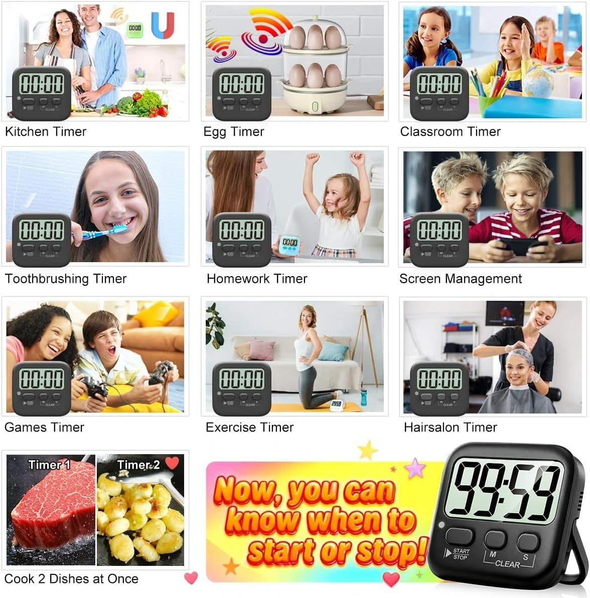 Versatile 2 Pack Countdown Timers - Perfect for Cooking, Study, and Exercise