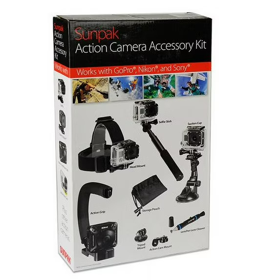 Sunpak Action Camera Accessory Kit for GoPro Nikon Sony Selfie Stick Mount NEW