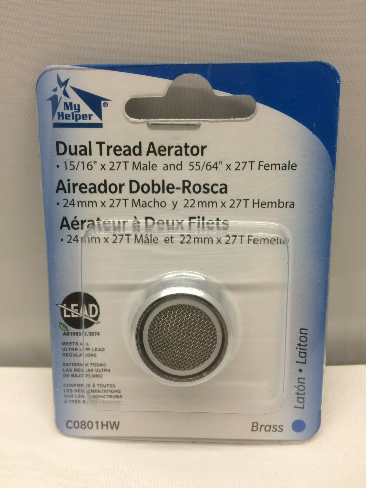 Aqua Plumb Dual Tread Standard Flow Faucet Aerator 2.2 GPM Brass C0801HW Water