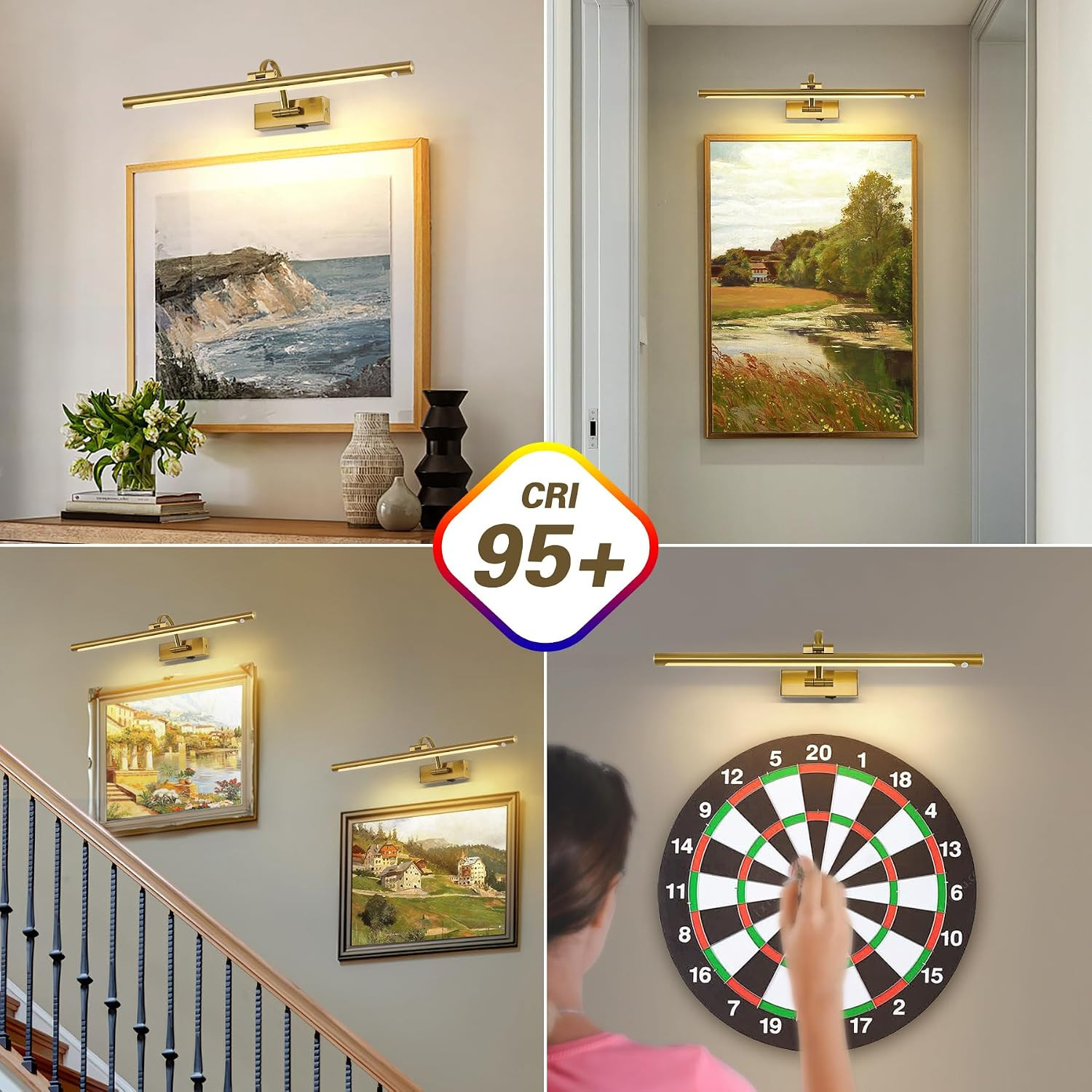 DESOOP Wireless Brass Picture Lights for Wall Motion Activated, Motion Sensor Ar