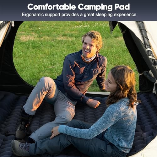 Double Sleeping Pad for Camping – 4” Thick Inflatable Midnight Blue Double