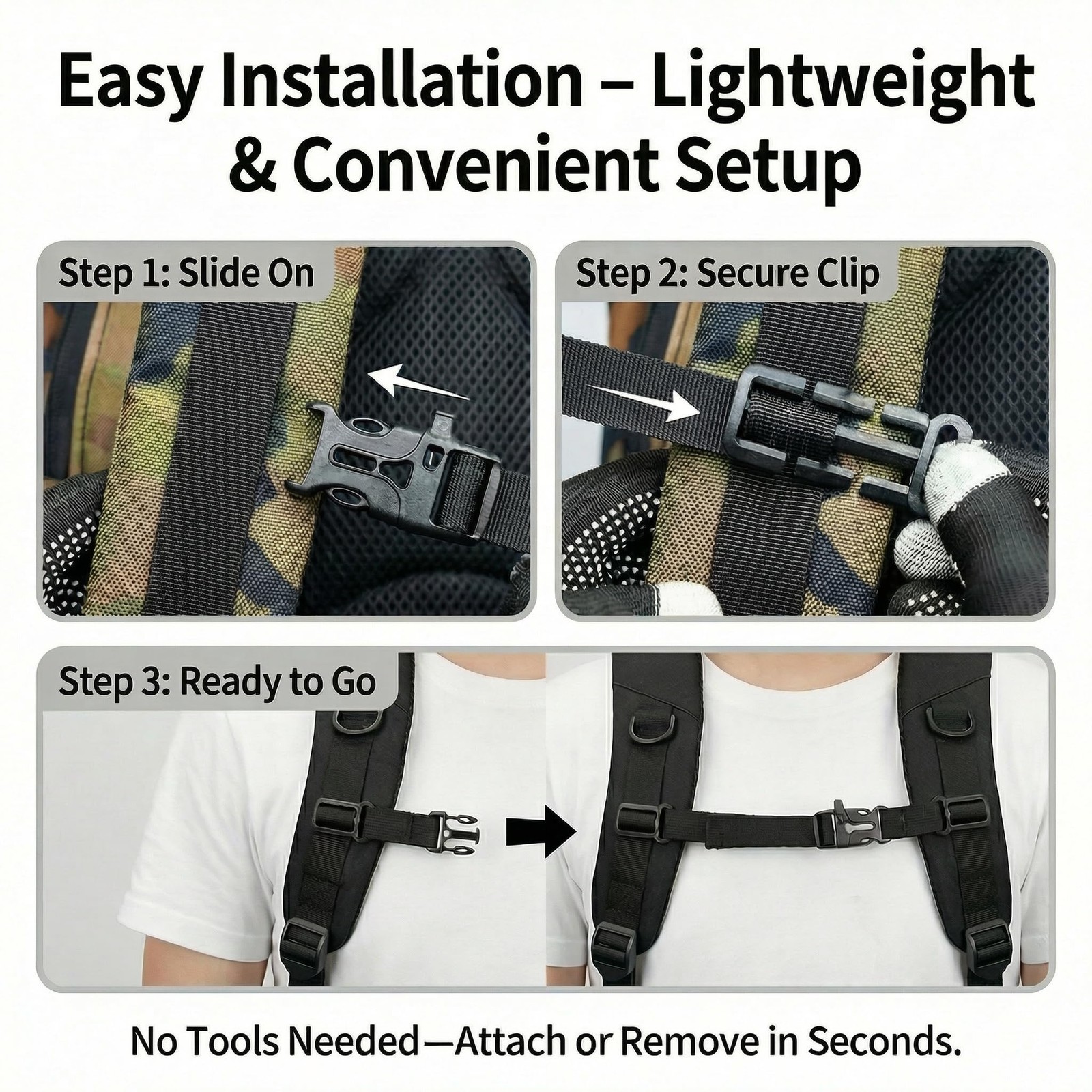 YAFIYGI 2Pcs Backpack Chest Strap Add On Adjustable Sternum Straps for Black