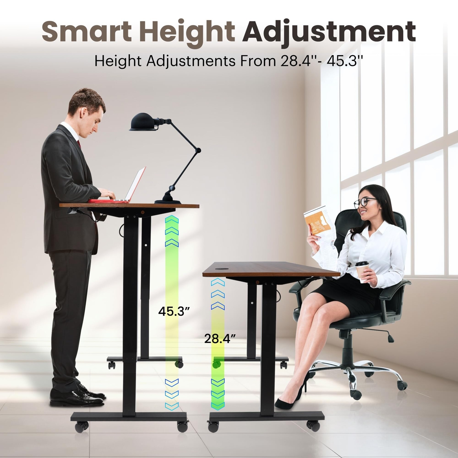 47 x 24 Inch Adjustable Height Standing Desk Computer Office Gaming Table Brown