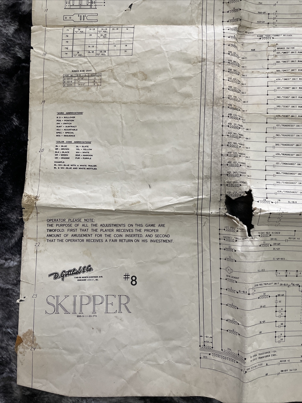Gottlieb 1969 Skipper Wiring Schematic Diagram