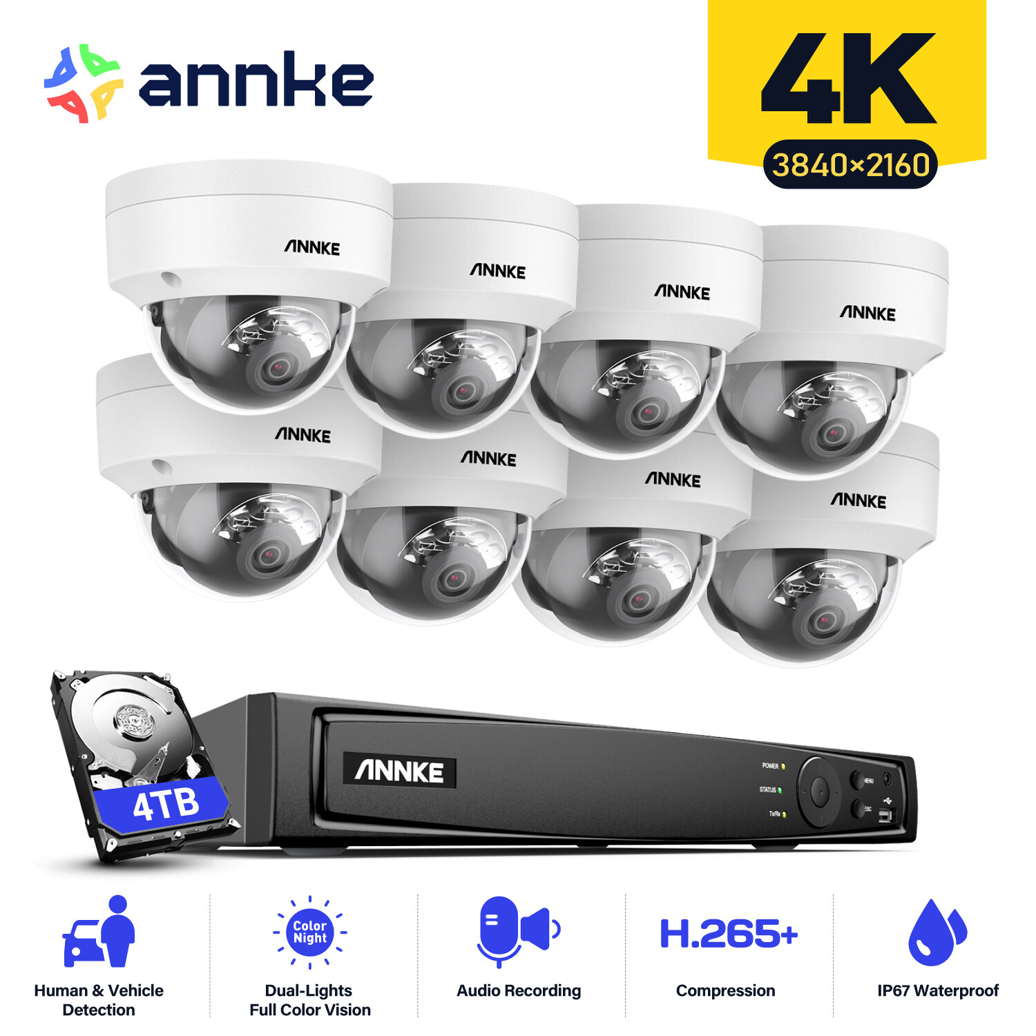 ANNKE 12MP 8CH NVR 4K Mic POE Security IP Camera System Outdoor Color Night IP67