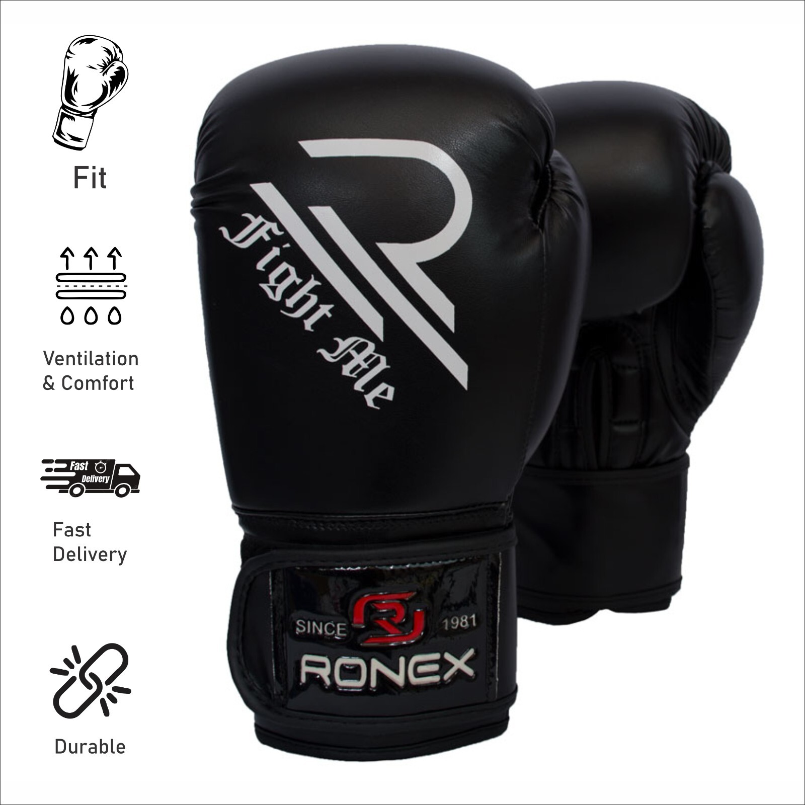 Ronex PU Leather Boxing Gloves Heavy Duty Sparring Training Gear