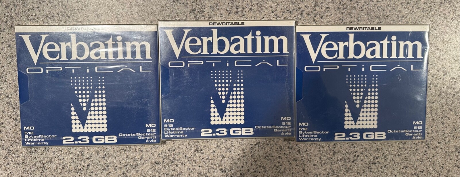 Lot of 3 Verbatim 2.3Gb 512 B/S - P/N# 91203 -- Rewritable Optical Disk - NEW