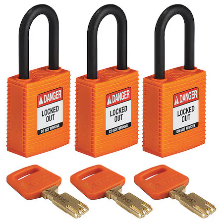 Brady Nyl-Org-38Pl-Ka3pk Lockout Padlock, Keyed Alike, Nylon, Orange, 1 1/2 In