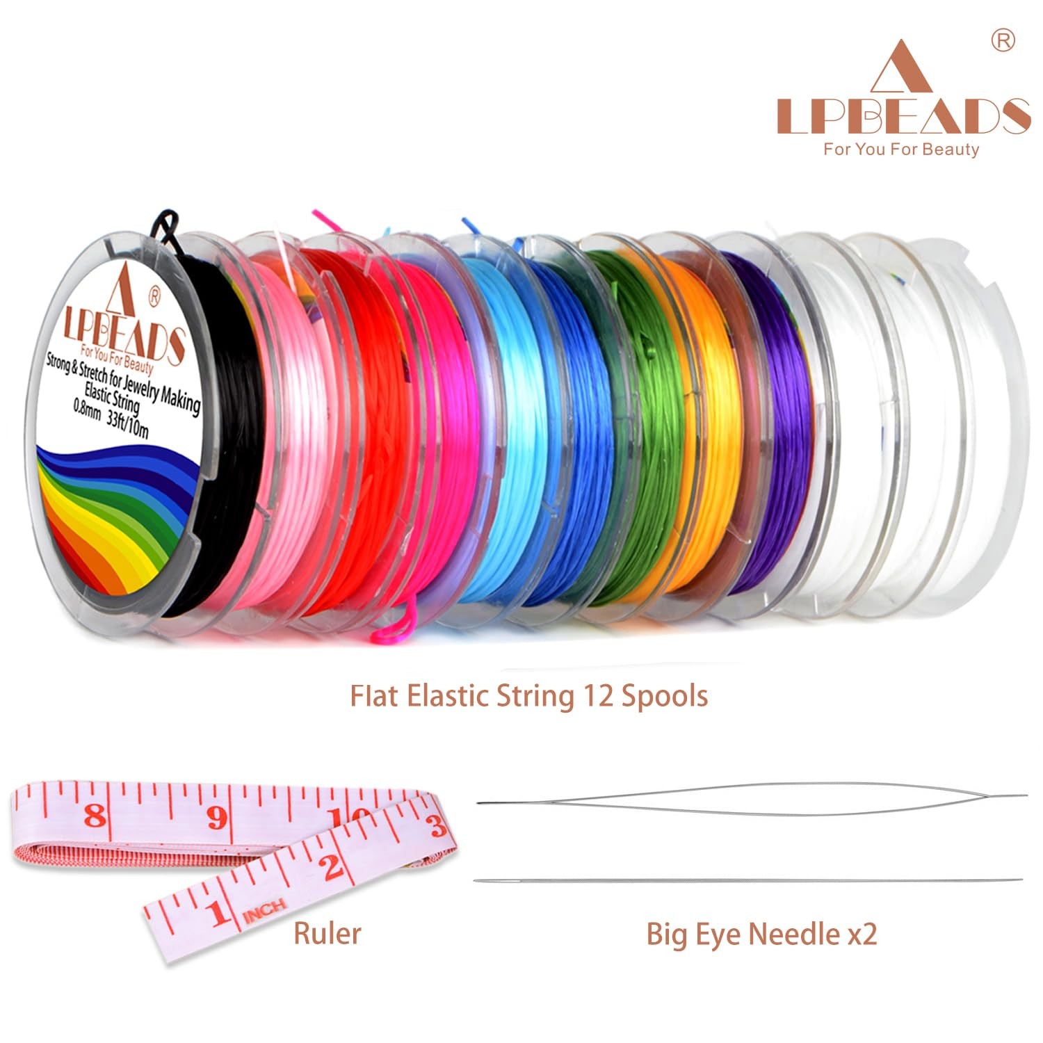 LPBeads 12 Rolls 0.8mm Elastic Stretchy String String, Colorful