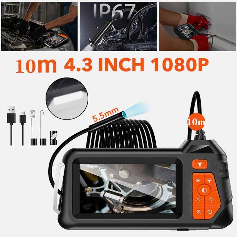 Industrial Endoscope Camera HD 1080P 4.3" IPS Pipe Inspection Car Repair IP67