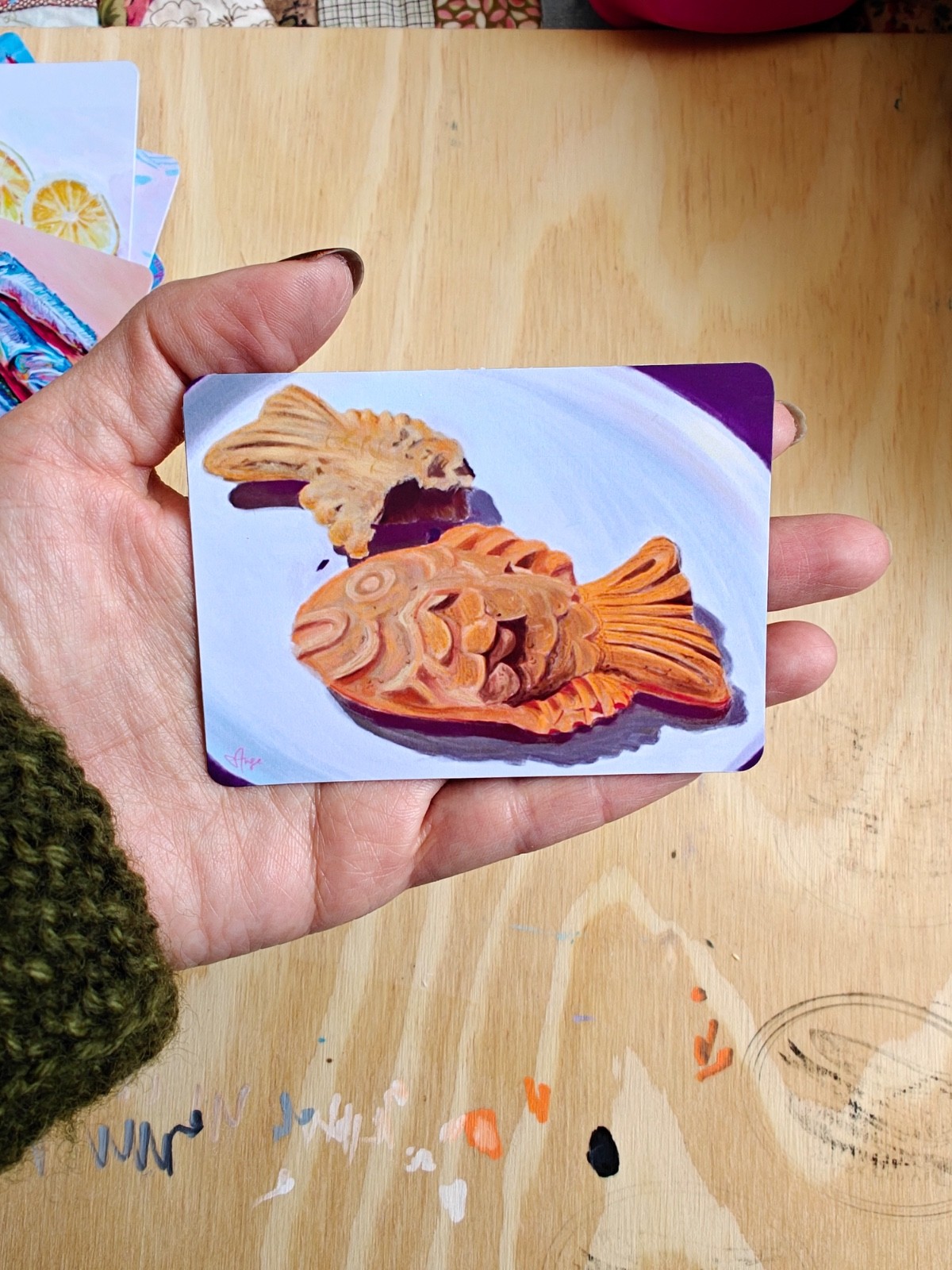 ACEO Taiyaki Bungeo-ppang Fish Cake Red bean Asian Dessert Print by Ange Cho