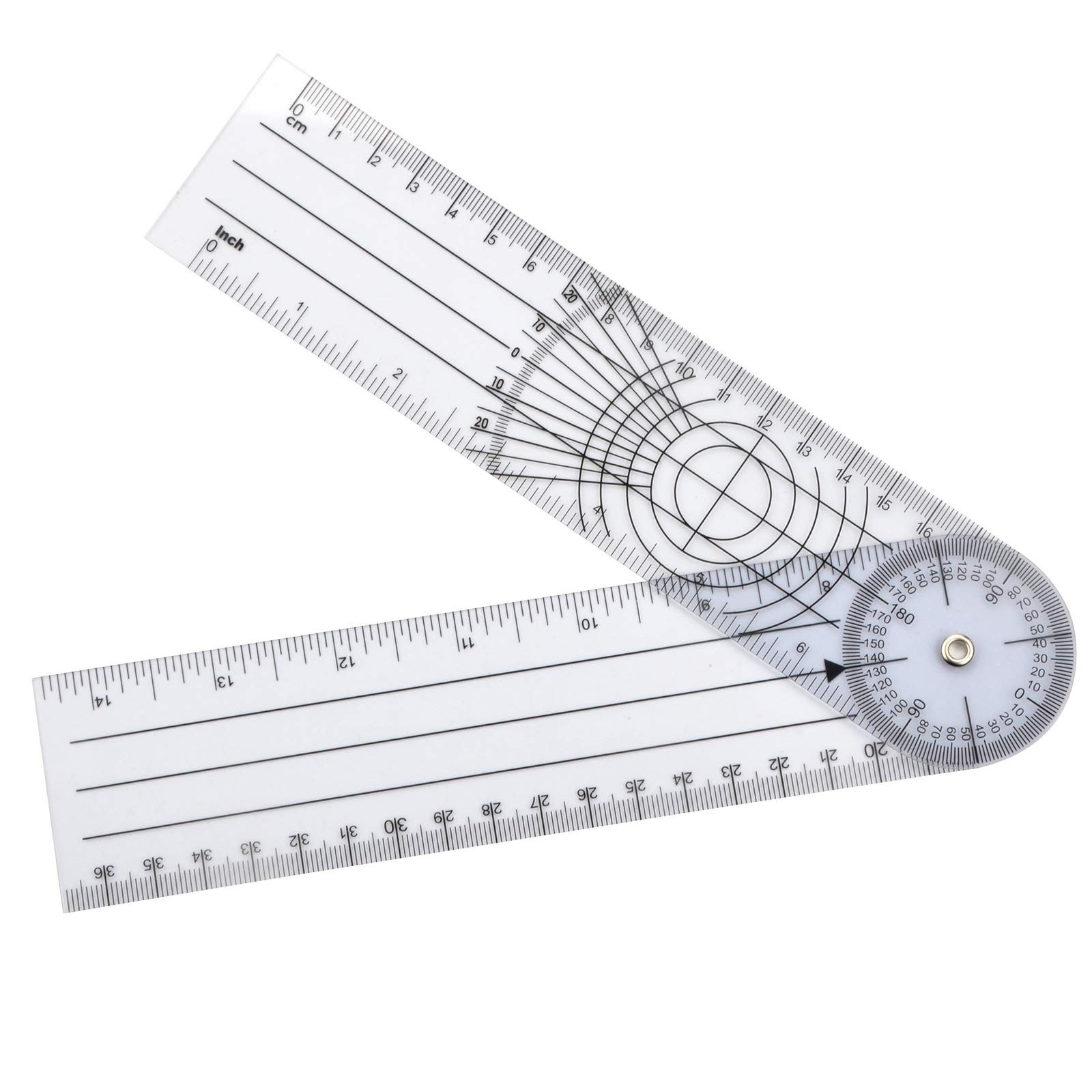 Clear Plastic Goniometer Can Rotate 360 Degree 7'' Arms, Quick Angle Protract...