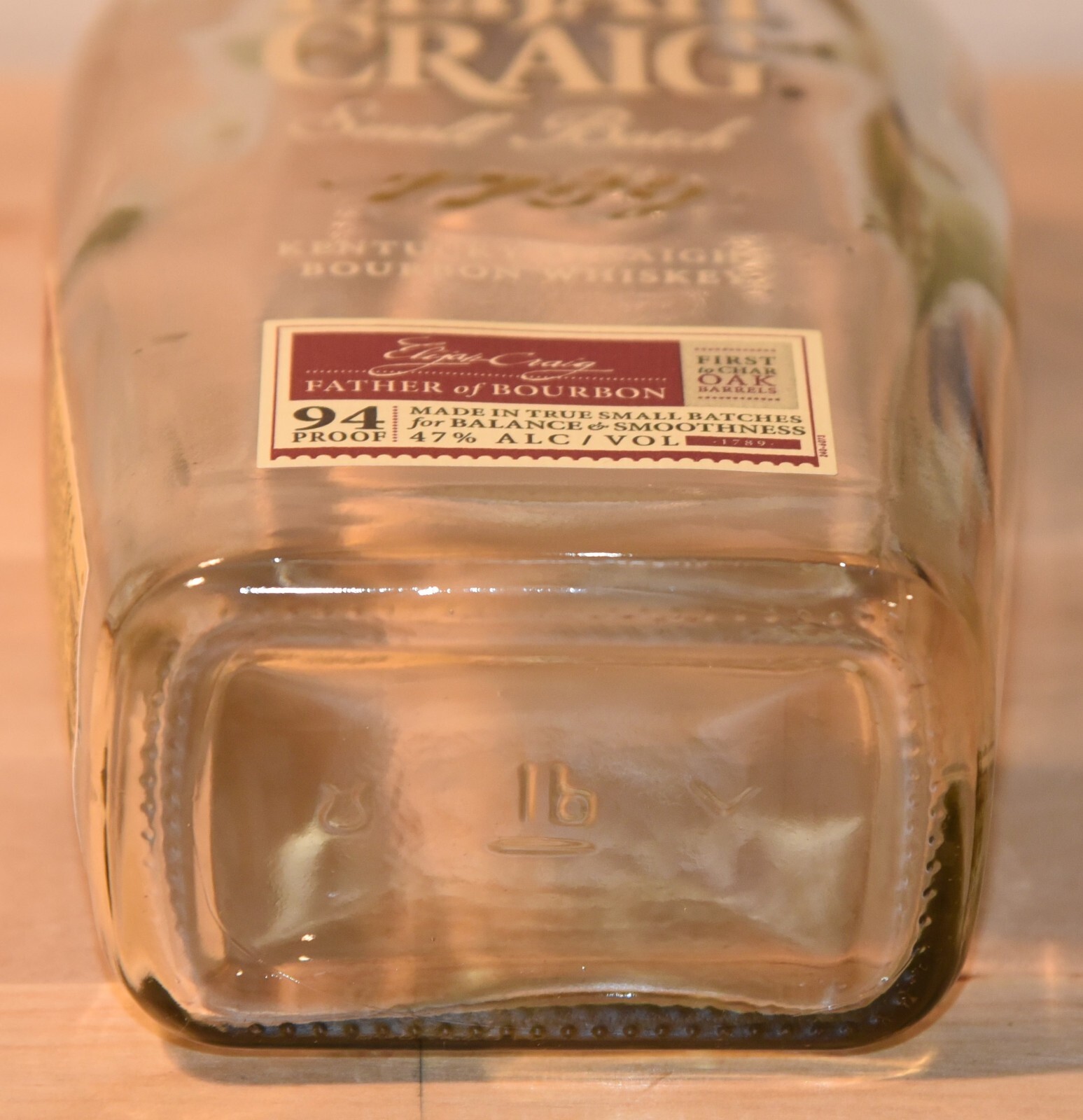 Elijah Craig Small Batch 94 Bourbon Whiskey Bottle - Empty 750 ml Wood Stopper