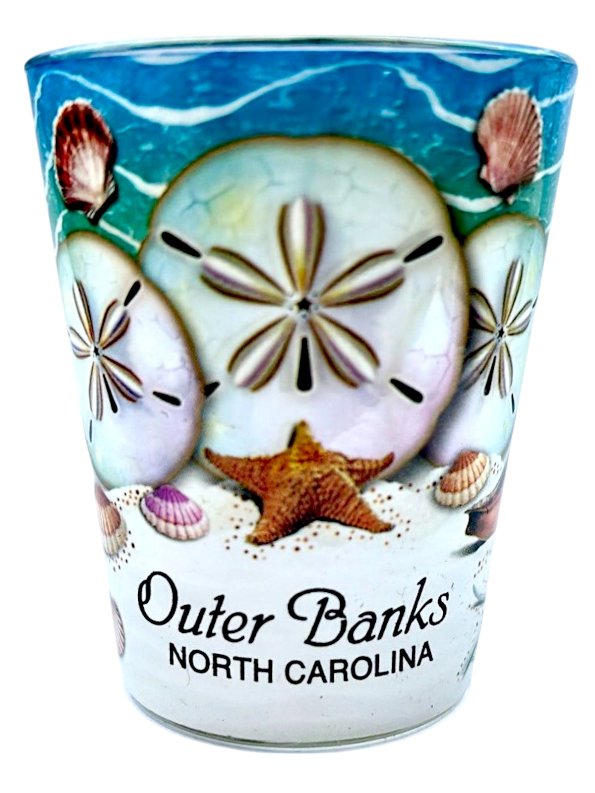 OUTER BANKS NORTH CAROLINA SAND DOLLAR IN AND OUT SHOT GLASS SHOTGLASS