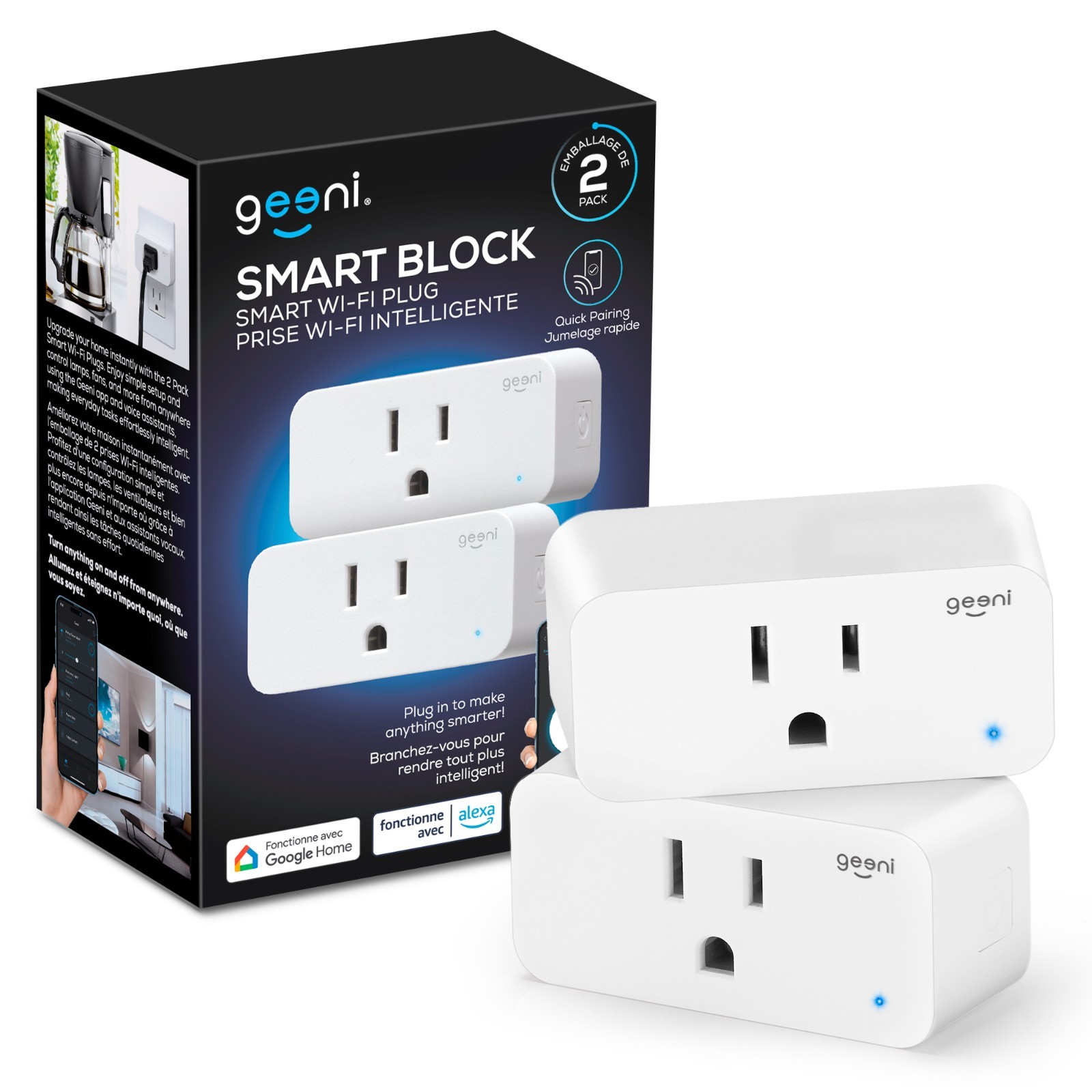 Geeni Smart Plug Mini WiFi Outlet 2-Pack – Alexa & Google Home Compatible
