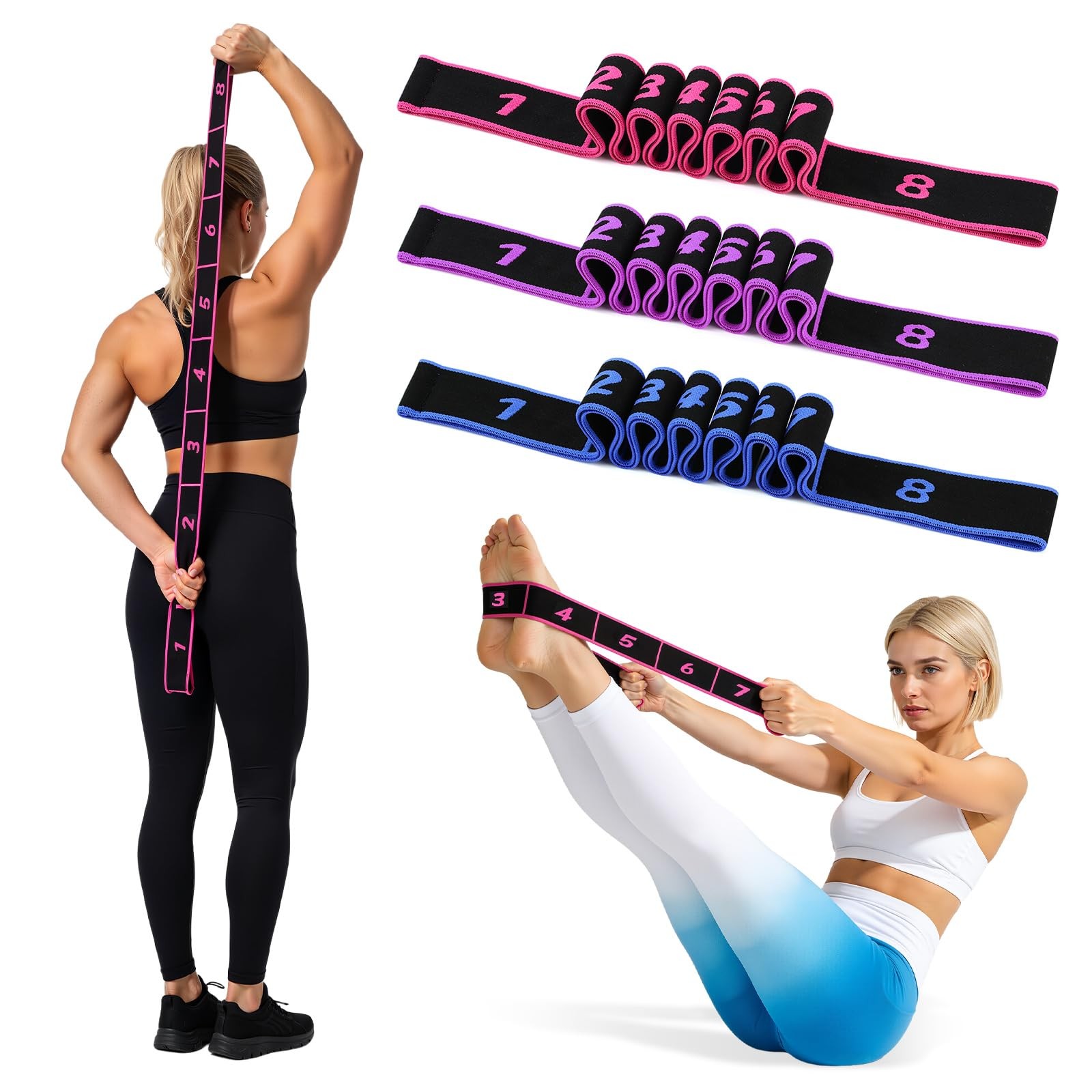 3 Pcs Fitness Resistance Band for Stretching and Yoga, Multifunction Tension ...