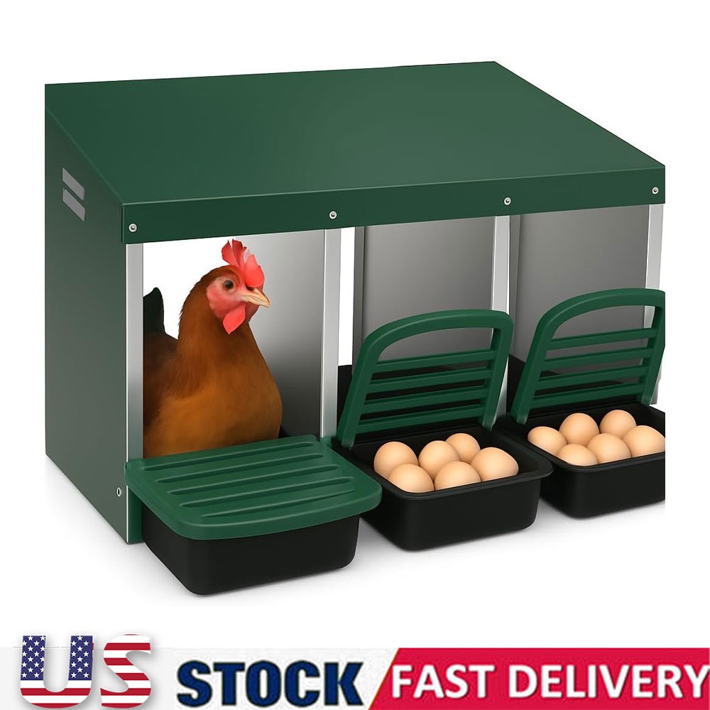 3 Holes Chicken Nesting Box Hen Coop Roll Away Nesting Box for Laying Egg