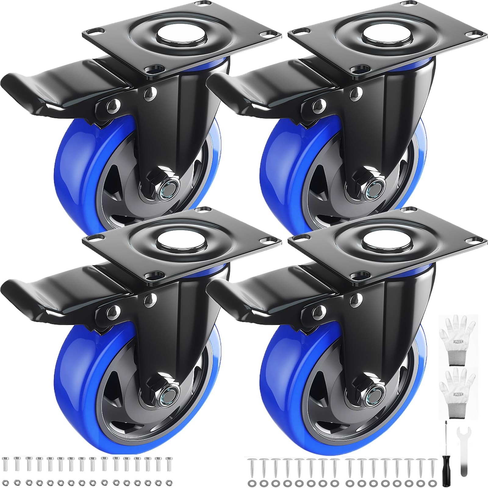 Caster Wheels 3 Inch, Swivel Casters Set of 4 Heavy Duty with Safety Dual Lockin