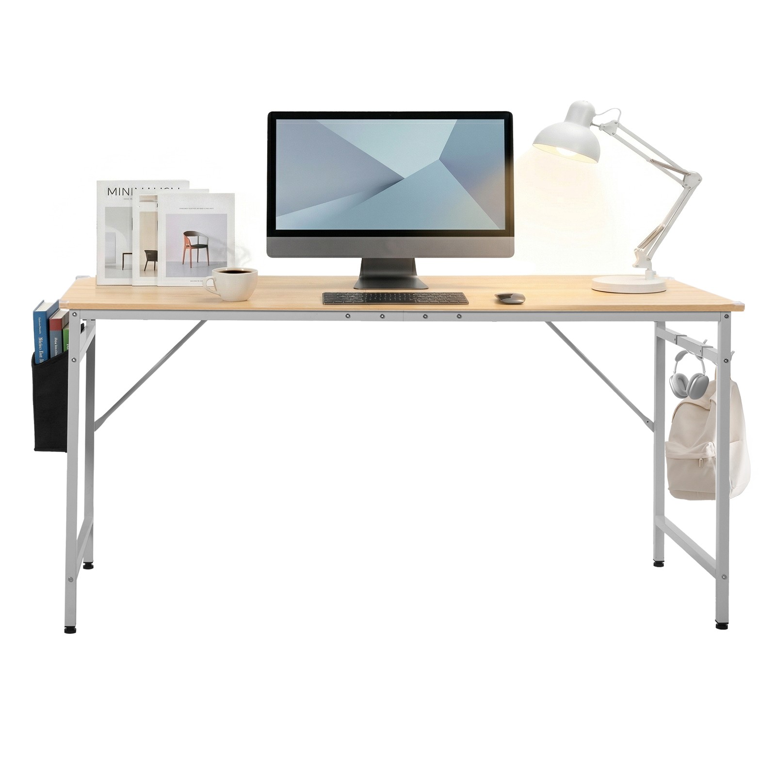 Oak-colored SG001FD P2 particleboard + iron pipe 160cm cut-out computer desk