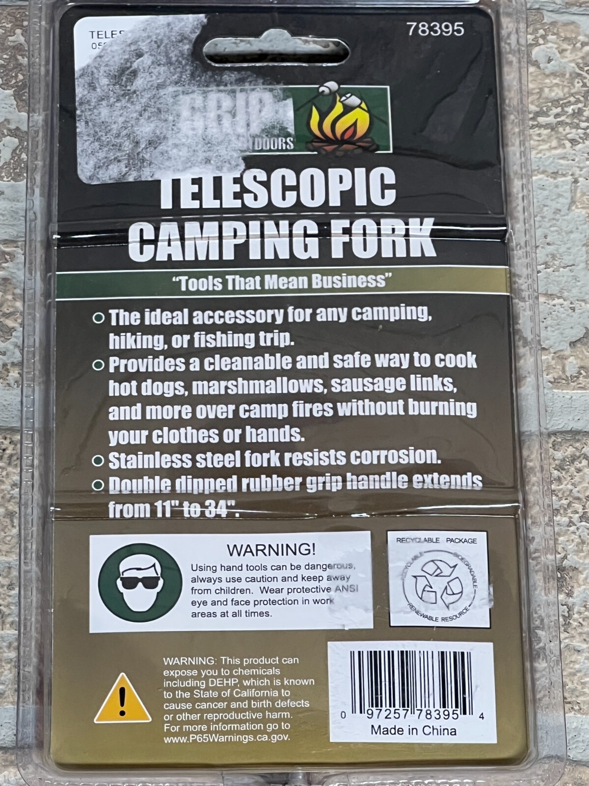 Grip Telescopic Camping Fork - Extends From 11in. to 34in. NEW