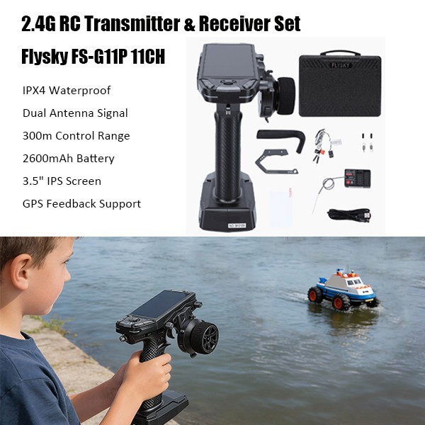 Flysky FS-G11P 11CH 2.4G RC Transmitter & Receiver Set IPX4 GPS 300m 3.5" IPS