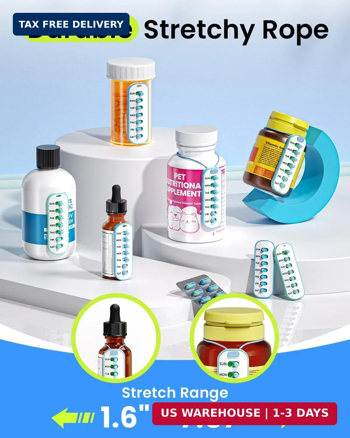 Odaro 2 Pack Pill Reminder, Lanyad or Sticker Pill Tracker, Work with Most Bottl