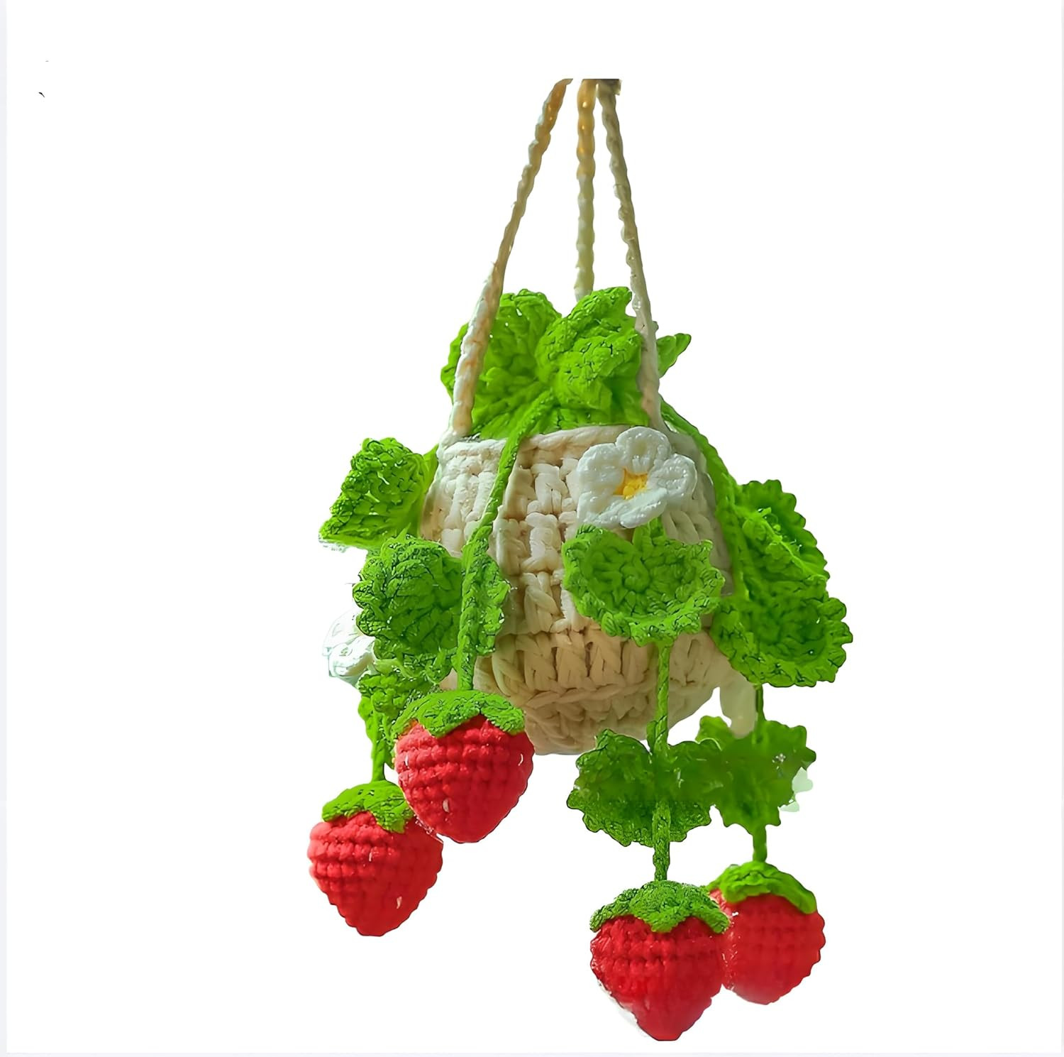 Cute car Accessories Crochet Hanging Basket Flower Plant car Ornament for Rearvi