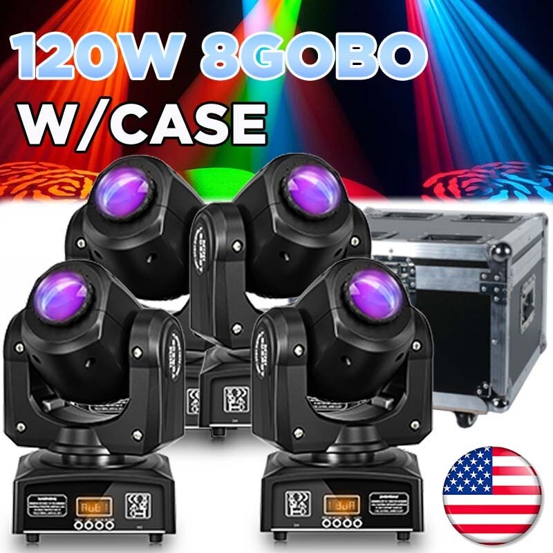 120W LED Moving Head Stage Light RGBW 8Gobo Spot Beam Disco DJ Lighting DMX+Case