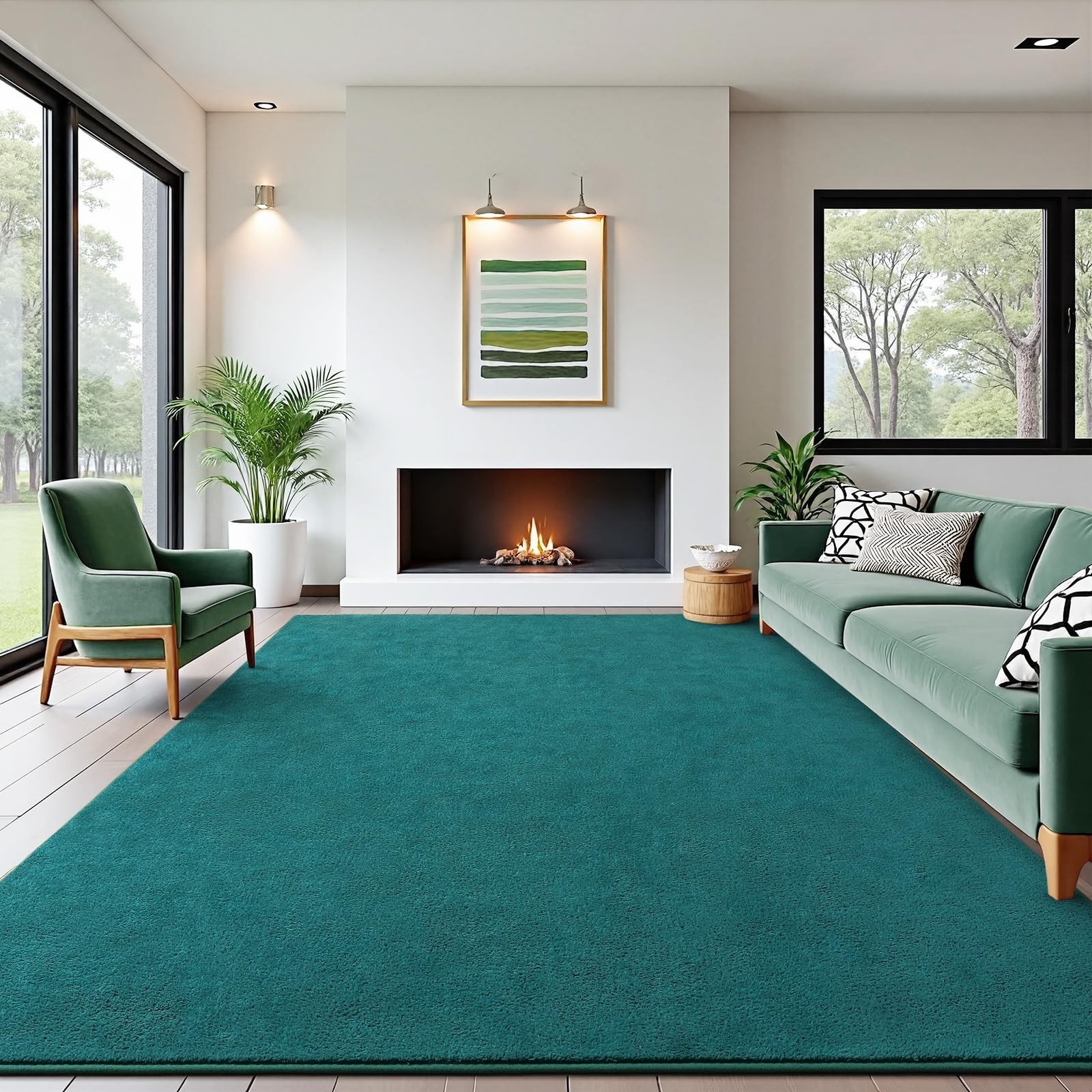 Soft Rugs for Living Room 6x9 Teal Green, Minimalist Area Rug for Bedroom Nur...