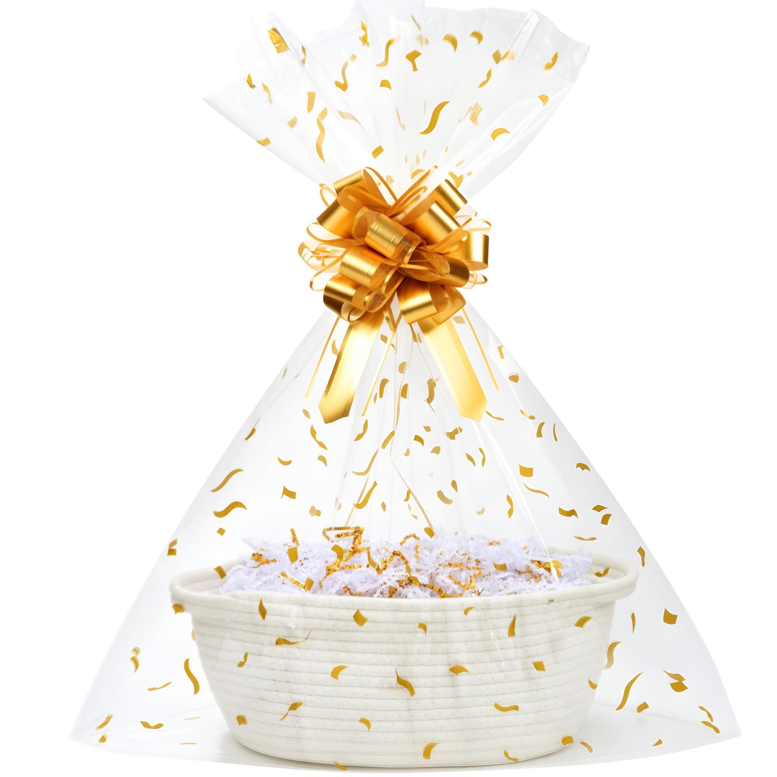SUNCOLOR Small Woven Gift Basket Set with Cut Paper Shred Filler, Pull Bow & ...