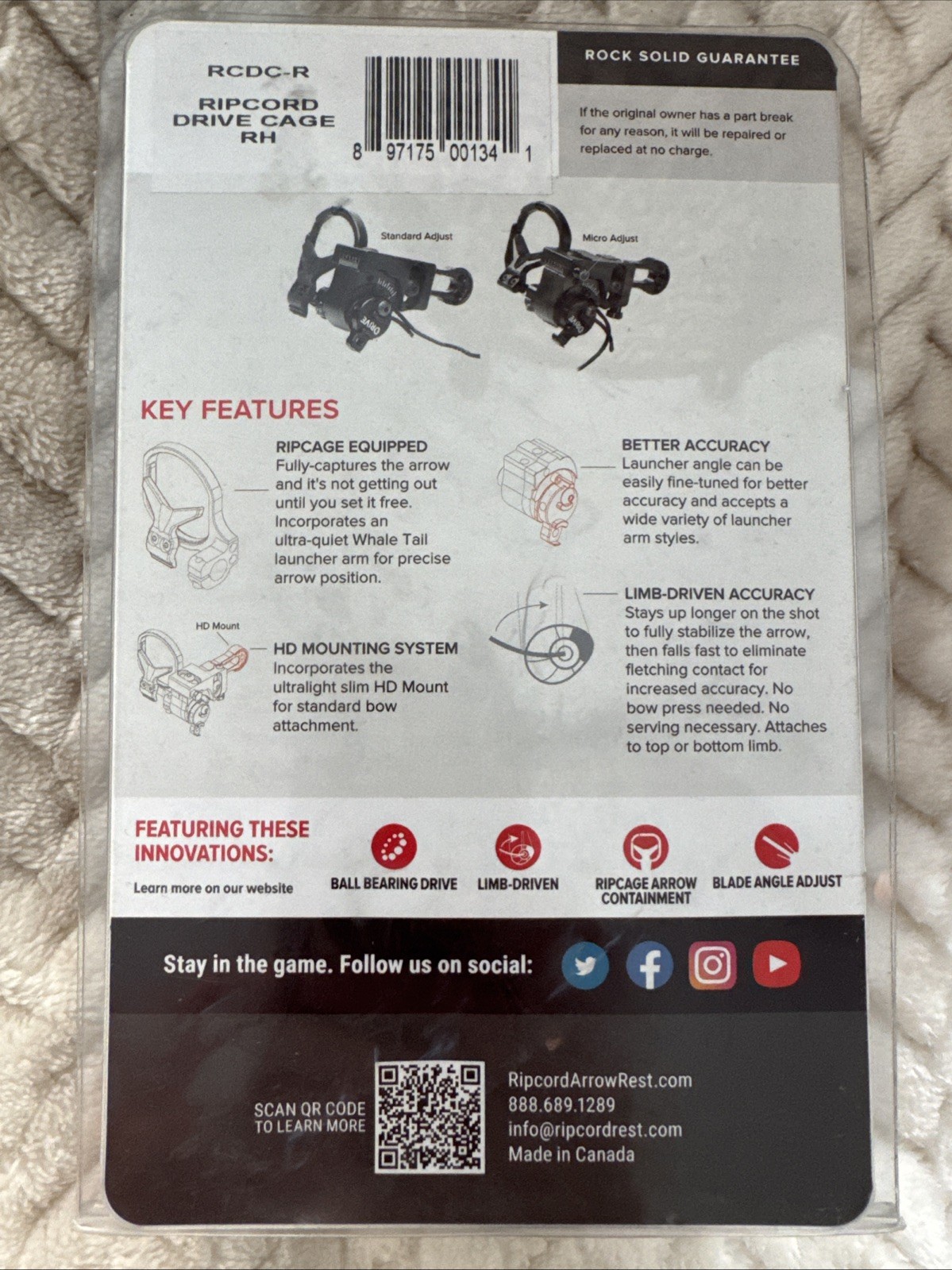 Ripcord Drive Cage Arrow Rest Black RH RCDC-R