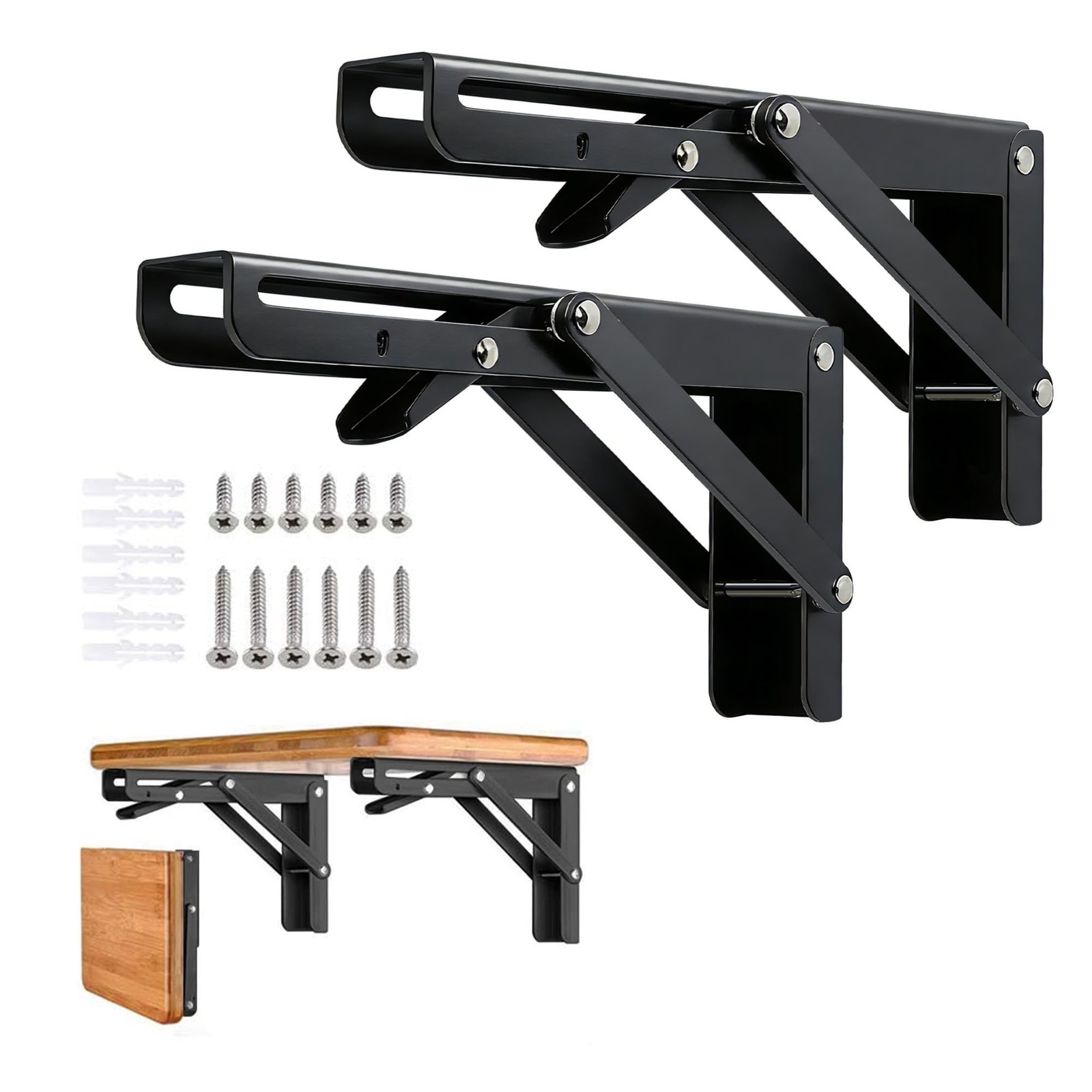 Folding Shelf Brackets - 10 Inch 2 Pcs Heavy Duty Metal Collapsible Triangle ...