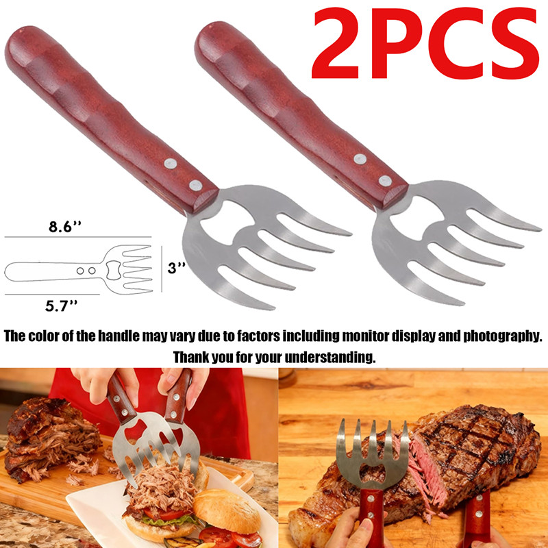 Stainless Steel Meat Shredder Claws with Long Wooden Handles for BBQ and Kitchen