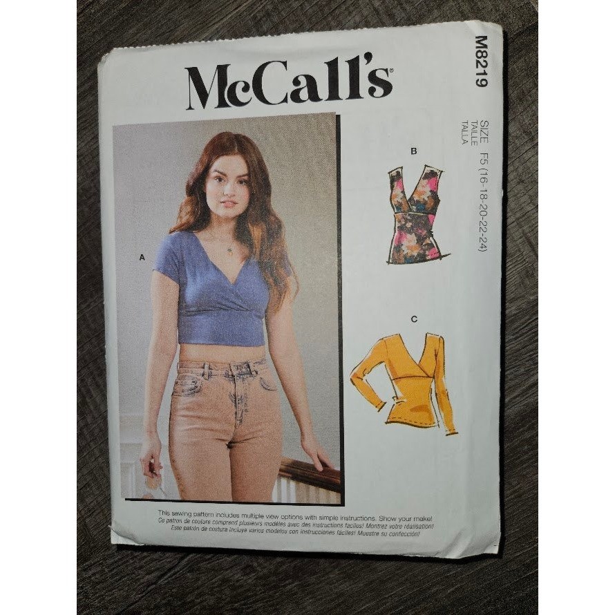 McCalls M8219 Misses Tops Sewing Pattern Size 16-24 Uncut V-Neck Knit Top Tank