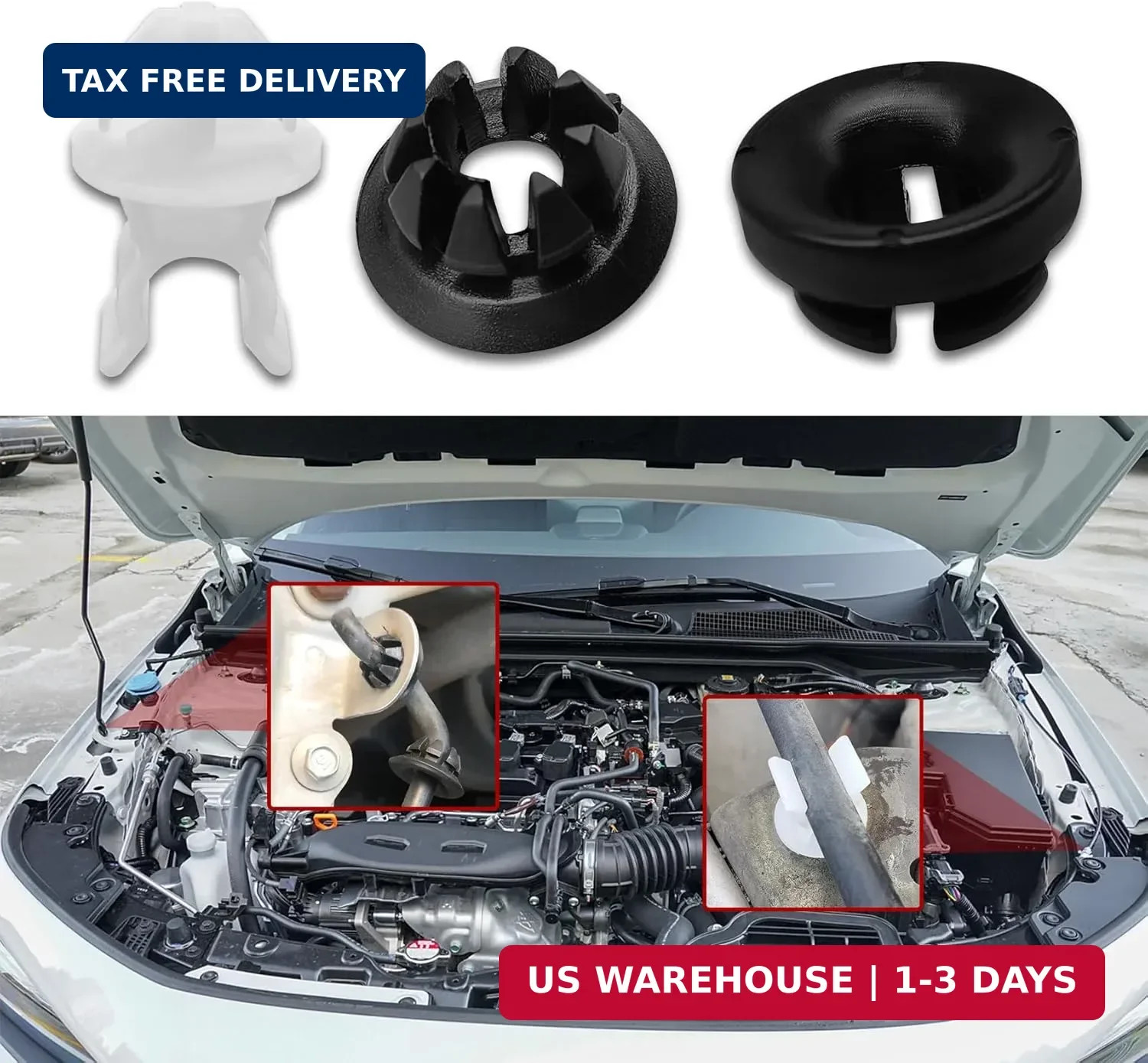 3PCS Hood Prop Rod Holder, Car Hood Holder, Black White Hood Rod Grommet Clips,