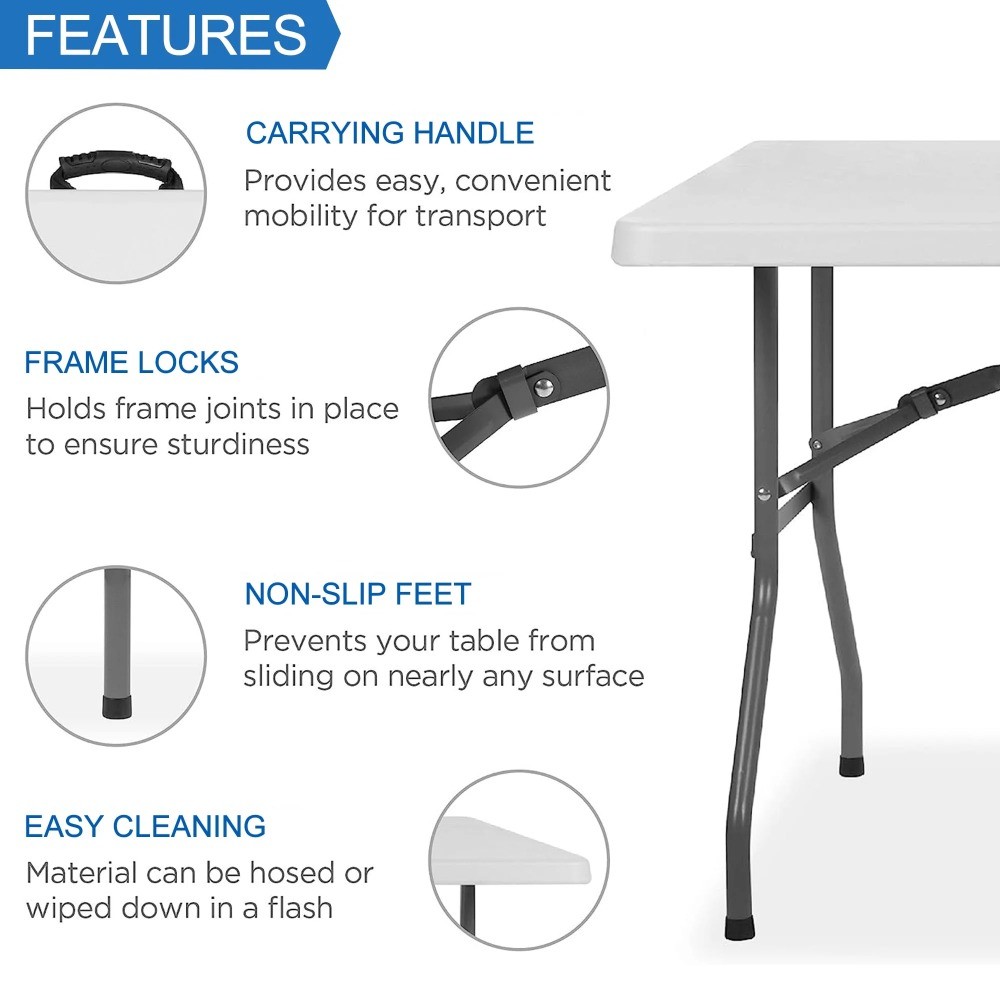 6 Foot Folding Table,Fold-in-Half Plastic Table