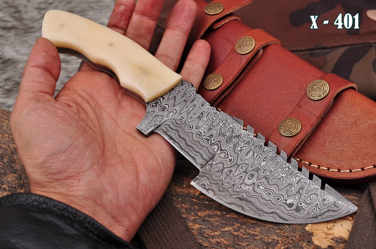 10” DAMASCUS FULL TANG FIXED BLADE SURVIVAL FISHING HUNTING CAMPING TRACKE KNIFE