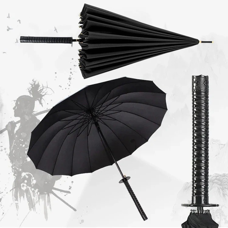Folding Windproof Sun Japanese Sword Rainny Umbrella Ninja Style Katana Black