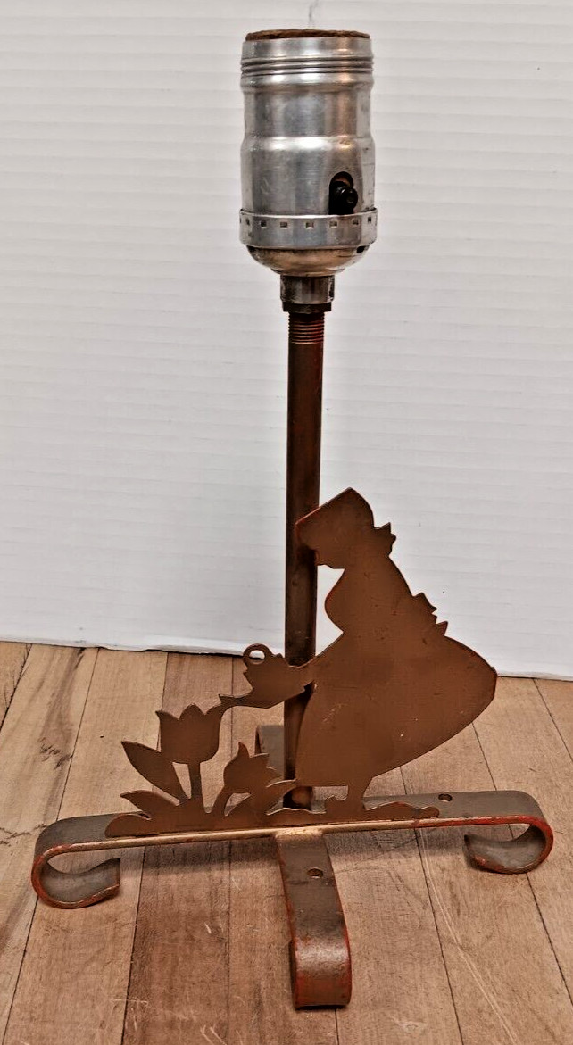 Rustic Metal Lamp Base with Watering Girl Silhouette – 10" Tall, Unwired