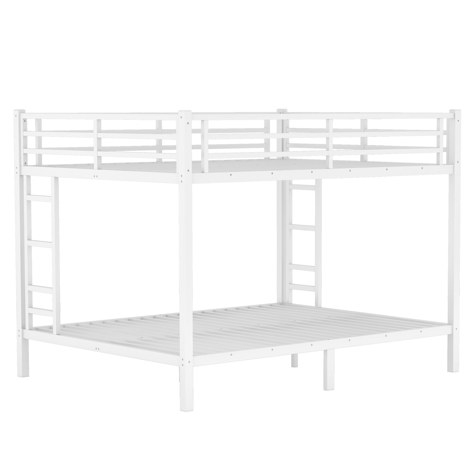 Metal Queen over Queen Bunk Bed Frame for Teens and Adults Space-Saving White