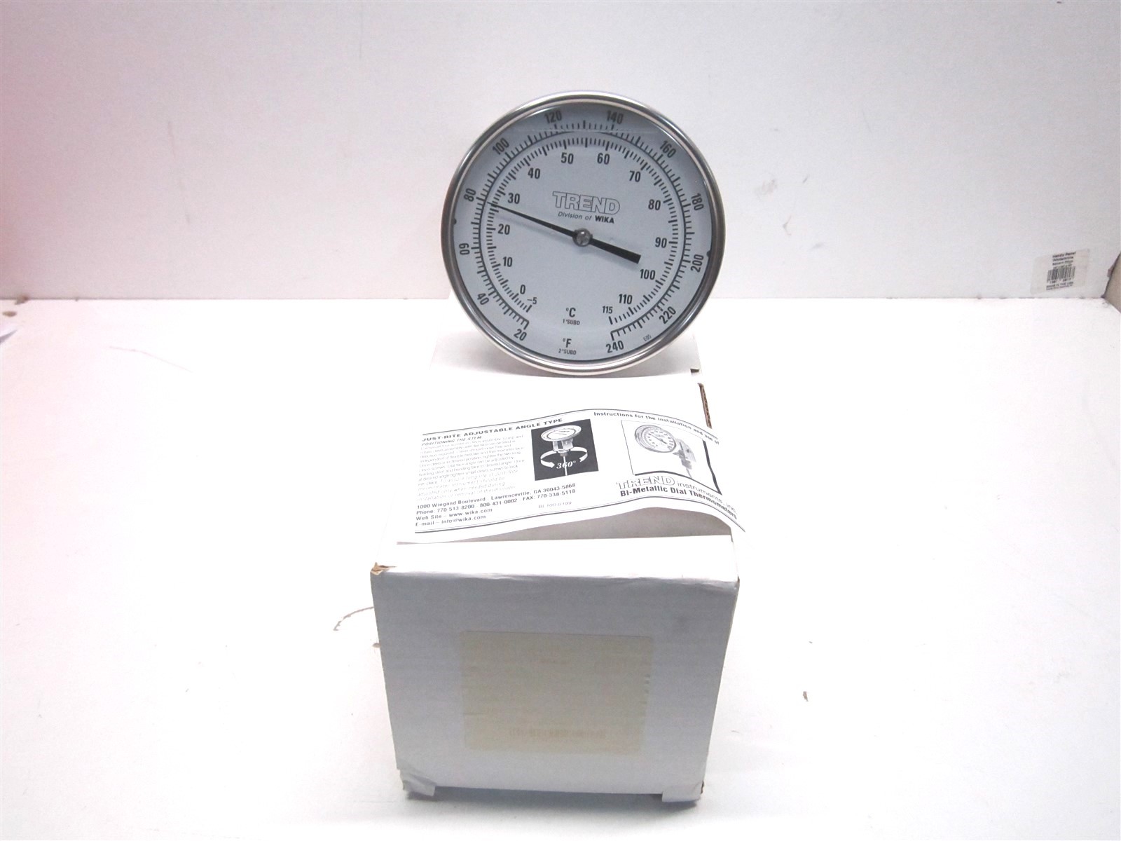 Wika (52090A007A4SF) 20 to 240 ° F, 9" Stem Bimetal Dial Thermometer