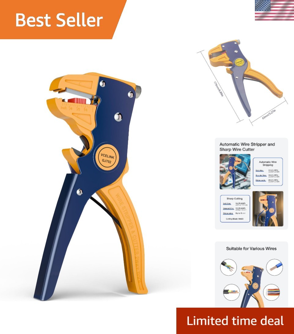Professional 7-Inch Wire Stripper & Cutter: Compact Self-Adjusting Tool in Blue