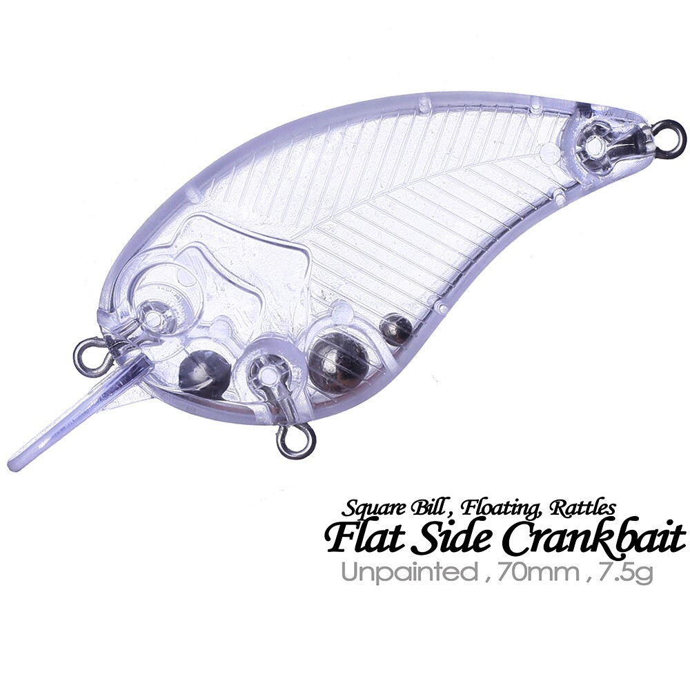 20PCS 7CM 7.5G Flat Side Body Rattle Crankbait Unpainted Bait Blank Fishing Lure