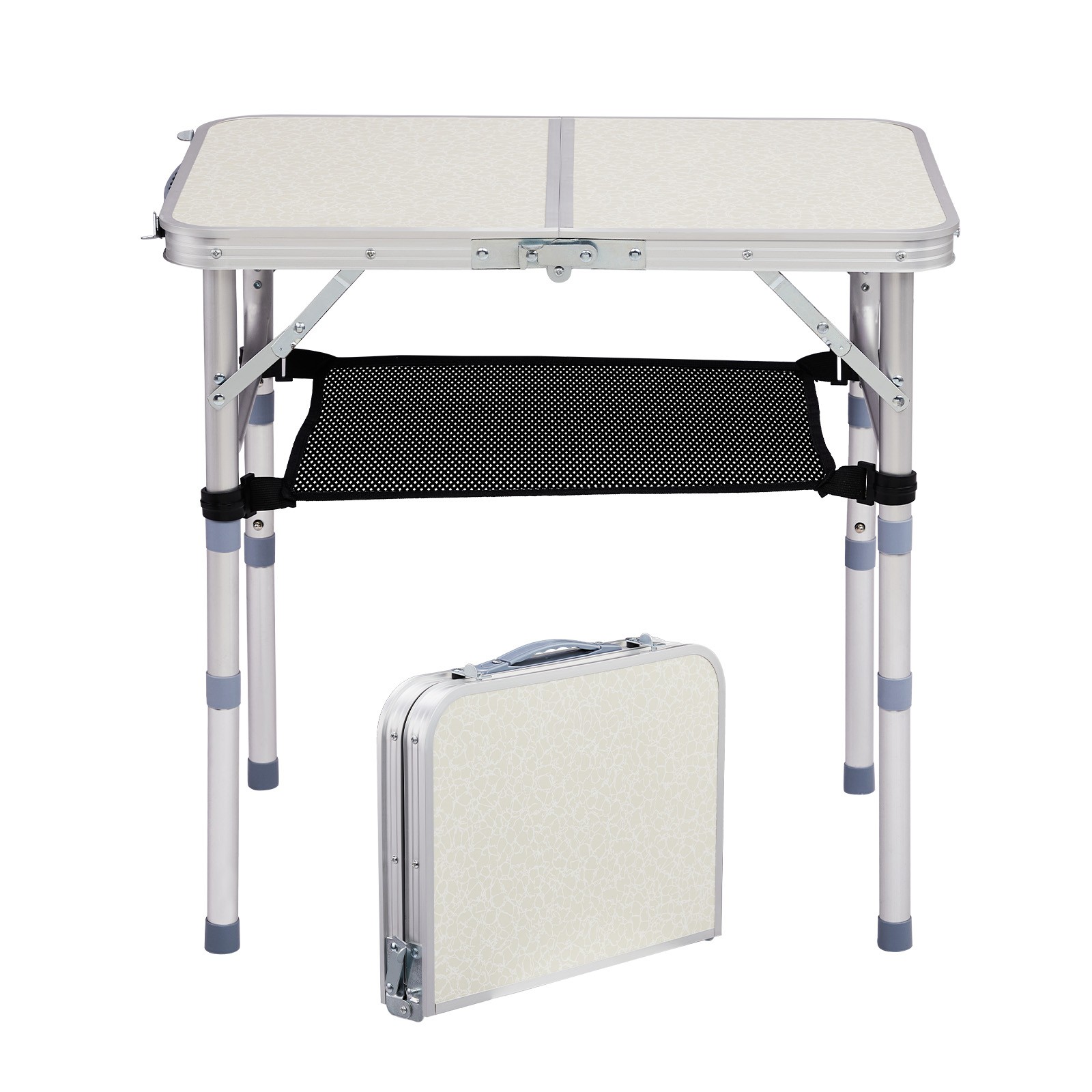 2FT Portable Folding Camping Table w/ Adjustable Height, Storage for Picnic