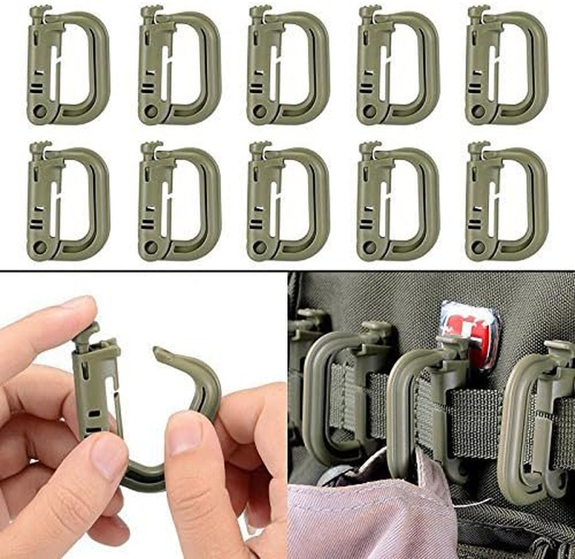 10 Pack Multipurpose D-Ring Grimlock Locking for Molle Webbing with Zippered ...