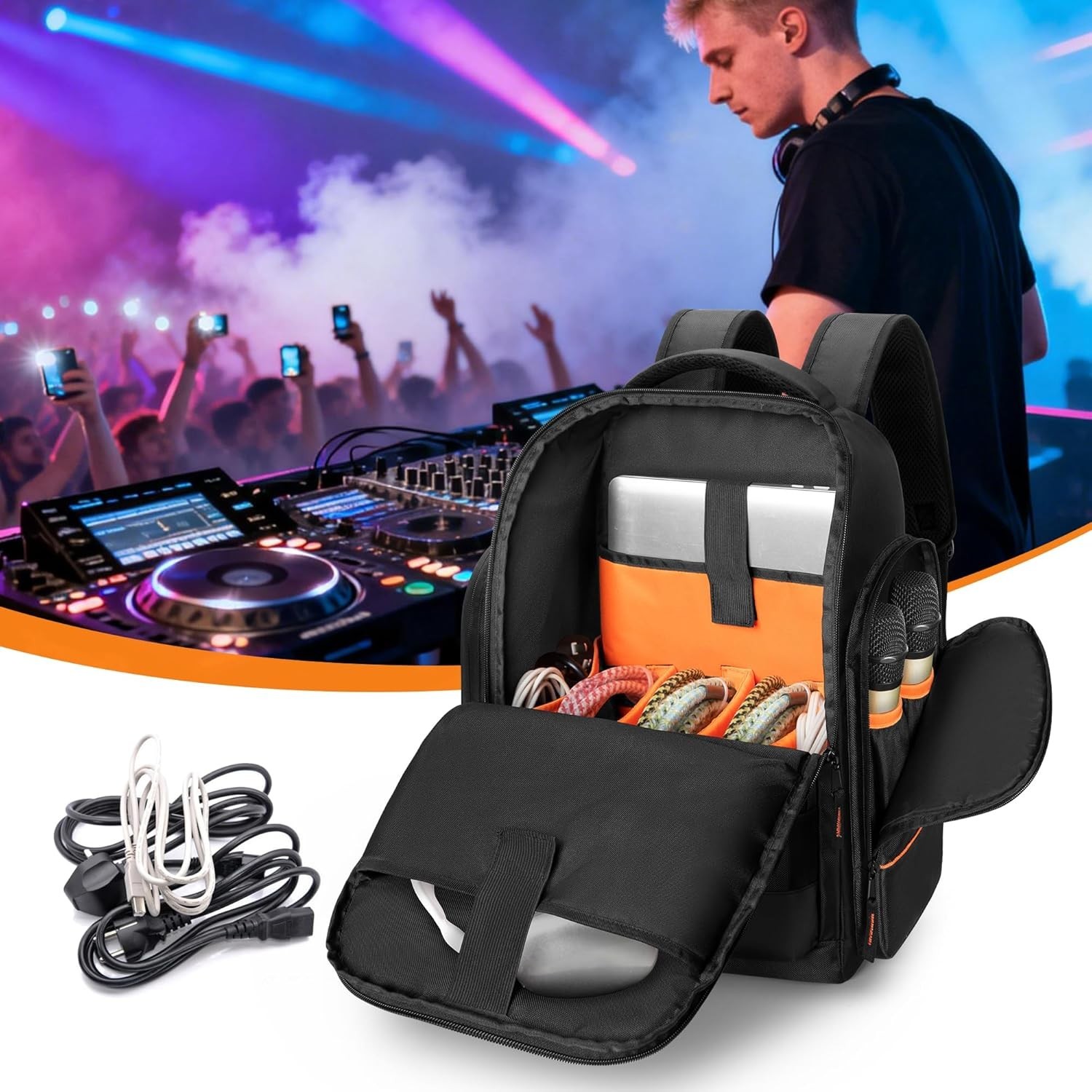 Trunab DJ Cable Backpack with 3 Detachable Dividers and Laptop Compartment